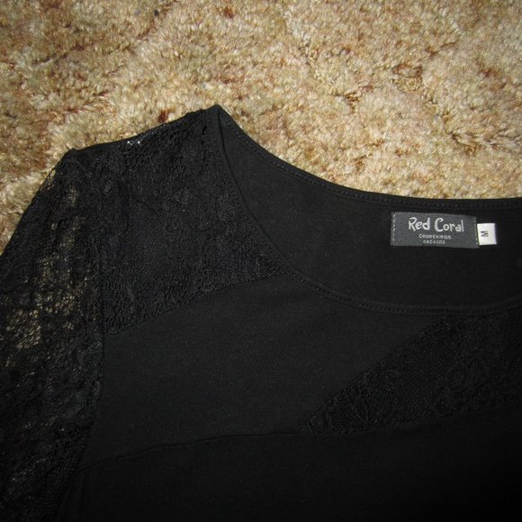 4/$20 |  Black Tunic Shirt with Lace - Picture 2 of 7